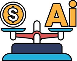 A dollar sign is on one side of a scale, and the word AI is on the other side vector