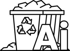 trash can with a recycling symbol on it In black and white line style vector