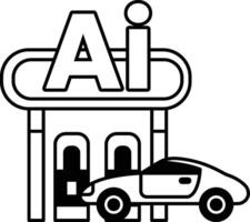 car is parked in front of a building with the letters AI on it In black and white line style vector