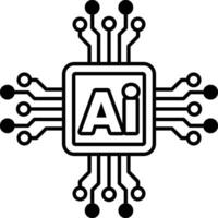 computer chip with a outline and the letters AI In black and white line style vector