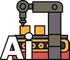 A robot is working on a machine that has the letters AI on it vector