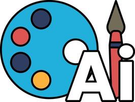 A blue and white paint palette with a red brush on it vector