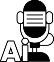 microphone with the letters AI on it In black and white line style vector