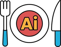 A plate with a fork and knife on it with the word AI in red vector