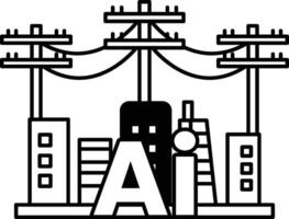 city skyline with a large Ai in the middle In black and white line style vector