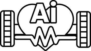 heart with the letters AI on it In black and white line style vector