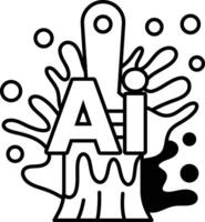 splash of paint with a brush and the letters A and I In black and white line style vector