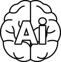 brain with the letters AI on it In black and white line style vector