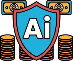 A blue shield with the letters AI on it and stacks of coins on top vector