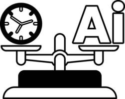 clock is on one side of a scale and the word AI is on the other side In black and white line style vector