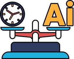 A clock is on one side of a scale, and the word AI is on the other side vector