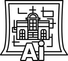 sign with a building on it and the letters AI In black and white line style vector