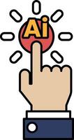 A hand pointing to a red button with the word AI on it vector