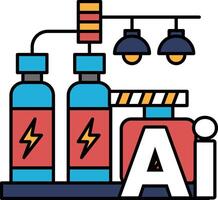 A drawing of a factory with a red and blue sign that says AI vector