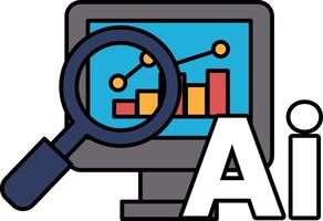 A computer monitor with a magnifying glass on it and the word AI underneath vector