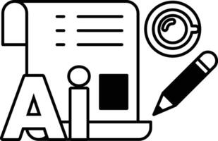 pencil is on a piece of paper with the word AI written on it In black and white line style vector