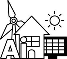 house with a windmill and a sun on top of it In black and white line style vector
