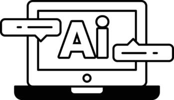 computer monitor with the word AI written on it In black and white line style vector