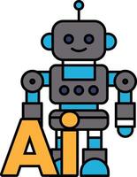 A robot is standing in front of the letter A vector