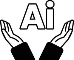 hand is holding another hand with the letters AI In black and white line style vector