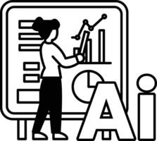 woman is standing in front of a white board with a graph on it In black and white line style vector