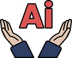 A hand is holding another hand with the letters AI in red vector
