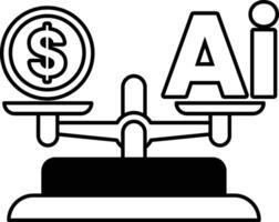 dollar sign is on one side of a scale, and the word AI is on the other side In black and white line style vector