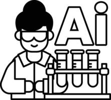 woman in a lab coat is wearing goggles and is working with three test tubes In black and white line style vector