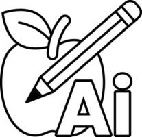 Illustration of an apple placed next to a pencil in an education concept In black and white line style vector