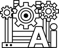 gears with gears and the word AI In black and white line style vector