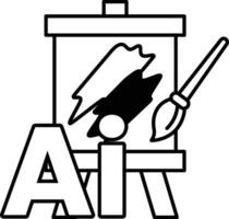 drawing of a brush and a canvas with the letters A and I In black and white line style vector