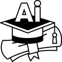 graduation cap with the letters AI on it In black and white line style vector