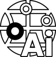 circle with a white letter Ai in the middle In black and white line style vector