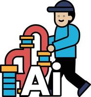 A man is walking with a pipe and a sign that says AI vector
