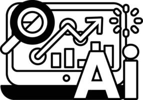 computer monitor with a magnifying glass on it In black and white line style vector