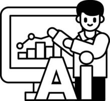 He is pointing to the letters and smiling with the letters In black and white line style vector