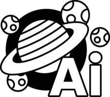 drawing of a planet with a blue circle in the middle In black and white line style vector
