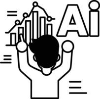 man is pointing at a chart with the word AI in the background In black and white line style vector