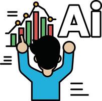 A man is pointing at a chart with the word AI in the background vector