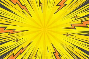 Comic cartoon background with lightning burst effect. Manga graphic with thunder power and abstract light effect. Energy explosion frame. Radial perspective motion lines. vector