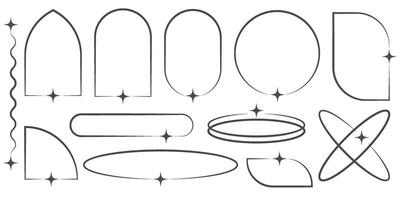 Outline aesthetic frames with star. Border graphic design. Modern minimal arches. Simple cute decorative y2k geometric templates. vector