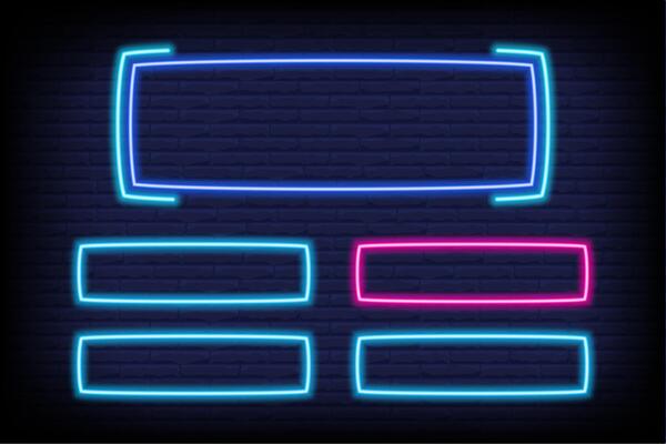 Quiz game neon template for trivia and tv show. Contest multiple options frame for choice on brick wall background. Intellectual challenge menu. led mockup