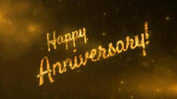 Golden anniversary text with spark and particles on black star sky, beautiful typography magic design, sparkling effects celebration concept animation background video