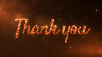 golden Thank you text effect with spark and particles on black star sky, beautiful typography magic design, sparkling effects celebration concept animation background video