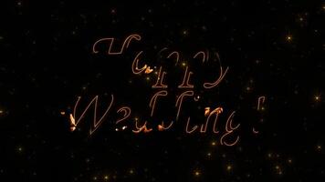 golden luxury happy wedding text effect with spark and particles on black star sky, beautiful typography magic design, sparkling effects celebration concept animation background video