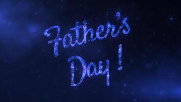 Blue fathers day text effect with spark and particles on black star sky, beautiful typography magic design, sparkling effects celebration concept animation background video