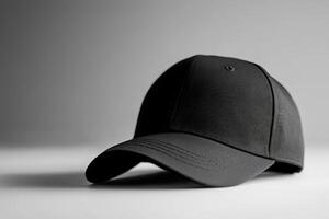 A black baseball cap on a table photo