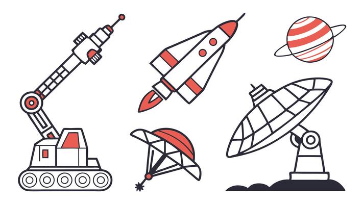 AI Space Exploration Icons - Futuristic Astronomy and Aerospace Technology