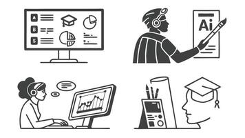 AI Education Icons - Digital Learning and Smart Tutoring vector