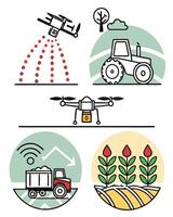 smart agriculture icons, AI-powered farming technology, automated irrigation graphics. vector